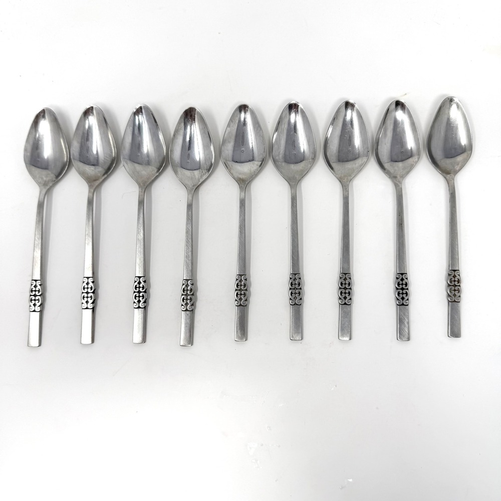 9 International Stainless Steel Deluxe‎ Teaspoons MCM Danish Scroll Flatware Set